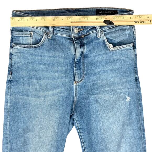 AllSaints Blue Phoenix Distressed Raw Hem Light Wash Skinny Ankle Jeans size 30 - Picture 5 of 9
